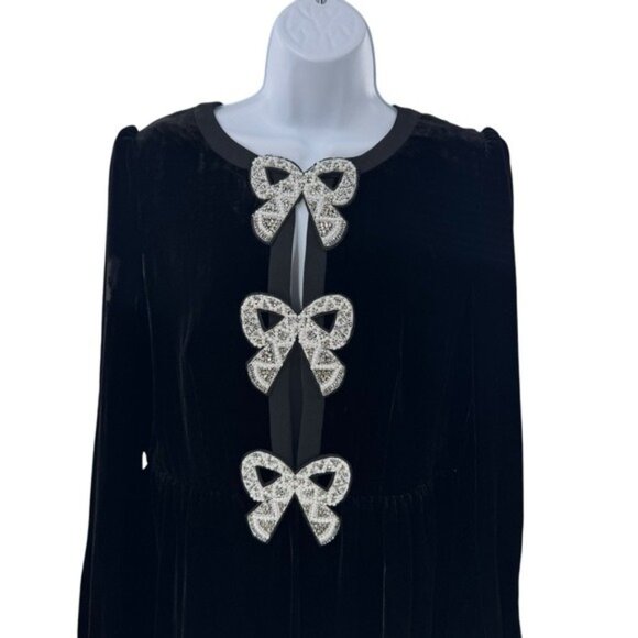 Saloni NEW Velvet Camille Bows Long Sleeve Formal Elegant Midi Dress Size 2 - Picture 8 of 12